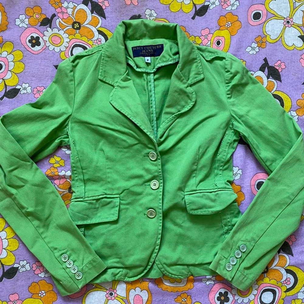Vintage Juicy Couture Green Blazer Jacket with heart XS S petite